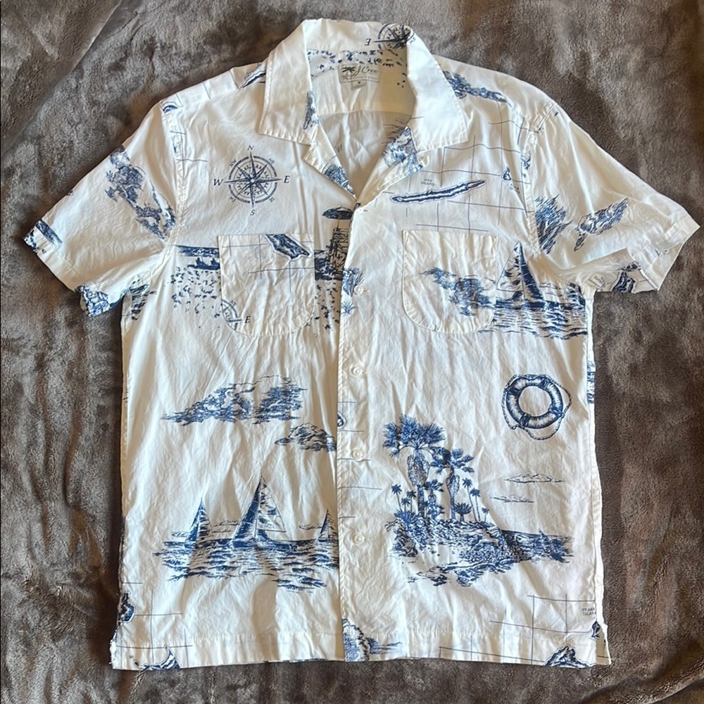 J. Crew Men's White and Blue Nautical Print Shirt